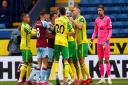Grant Hanley of Norwich is involved as tempers flare during the Premier League match at Turf Moor, Burnley