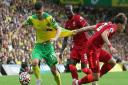 Miot Rashica on the attack in Norwich City's 3-0 Premier League defeat to Liverpool