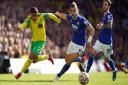 Norwich City's Max Aarons goes on the attack against Leicester City
