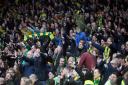 The traveling Norwich fans celebrate victory at the end of the FA Cup match at Tottenham Hotspur Stadium, LondonPicture by Paul Chesterton/Focus Images Ltd +44 7904 64026704/03/2020