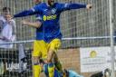 Kings Lynn Town's Chris Henderson celebrates a goal at The Walks - Lynn will be hoping for more smiles when they face Barwell Picture: Matthew Usher.