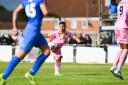Josh Barrett hits a screamer for King's Lynn Town in the away fixture against Peterborough Sports