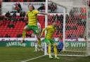Ashley Barnes celebrates sealing Norwich City's 3-0 Championship win over Stoke City