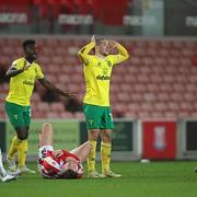 Emi Buendia reacts after he is sent off in the midweek win at Stoke