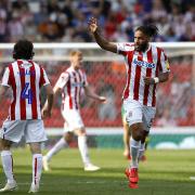 Ashley Williams celebrates after scoring Stoke's first goal Picture: PA