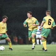 SUCCESSFUL ROUTINE: Darren Eadie taps to lan Crook who knocks it through Mike Milligan\'s legs for Neil Adams to fire home City\'s goal at Carrow Road when Norwich City played Queens Park Rangers on September 11, 1996 (1-1).
