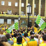 Celebrations outside City Hall in 2011 to mark Norwich City's promotion to the Premier League. Picture: Antony Kelly