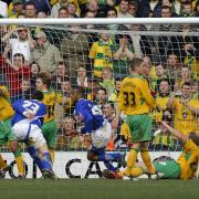 Danny Haynes scores a controversial winner at Carrow Road in February, 2006