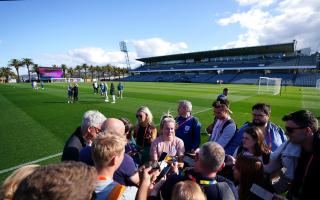 Centre of attention - England's Lauren Hemp talks to the media after a training session at Central Coast Stadium in New South Wales